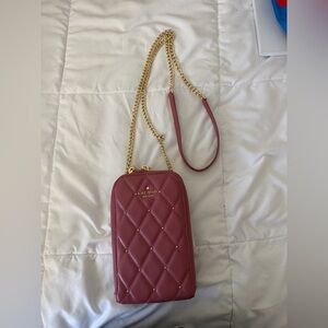 Kate Spade Rose Quilted Phone Crossbody Bag with Gold Chain